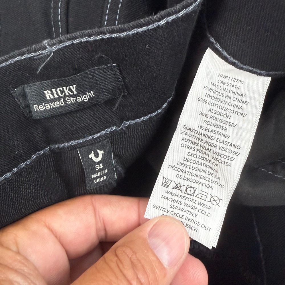 True Religion Ricky Flap SN Black Jeans Mens 34x30 (Fit 36x29) Straight Leg NEW - Picture 10 of 10